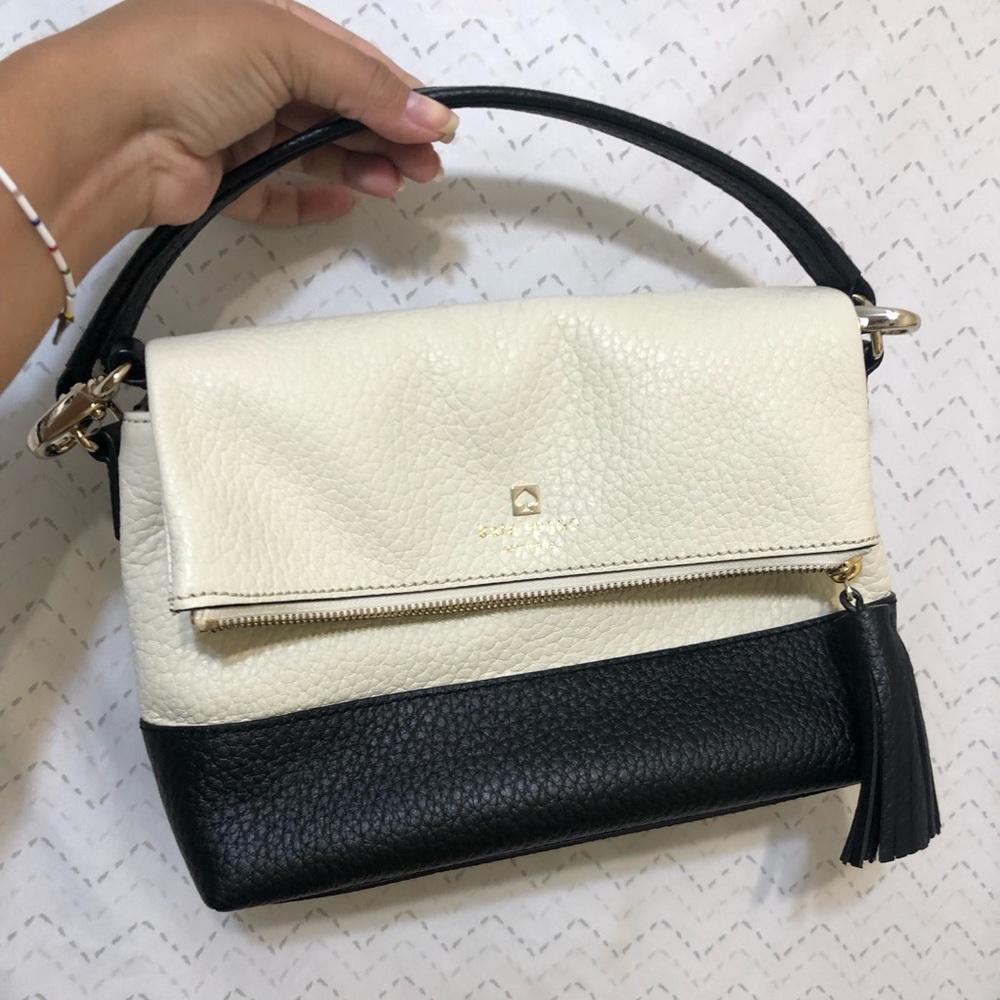 Kate Spade black and white fold over crossbody bag
